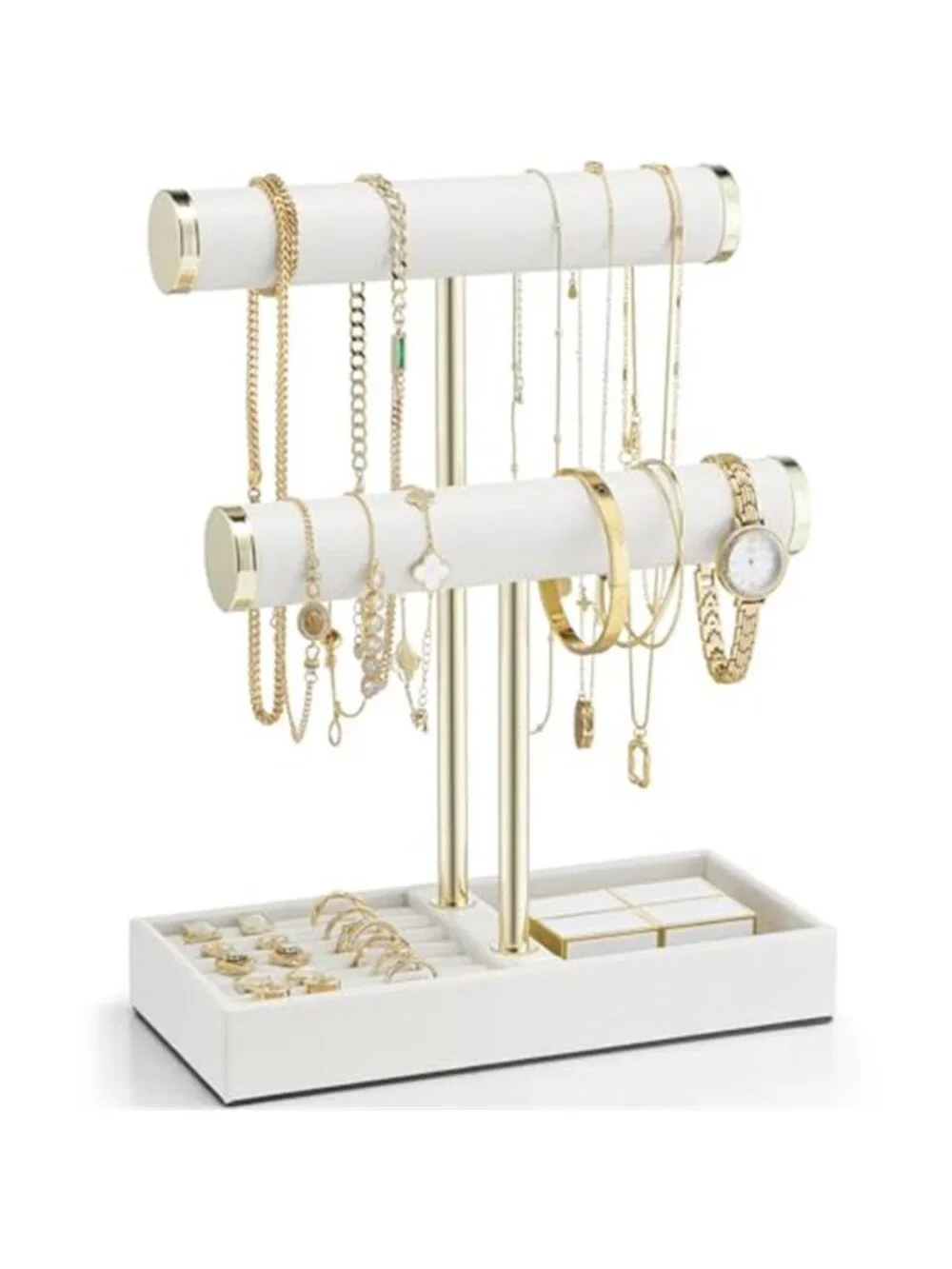 Jewelry Organizer Stand Bracelet Necklace Ring Earring Holder Display Tray White